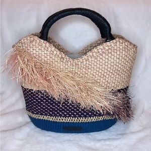 AAKS “Oroo Natural” Handwoven Raffia/Leather Tote Bag Handcrafted in Ghana